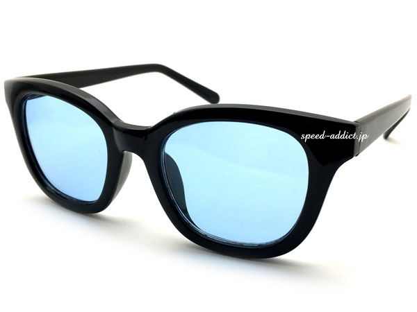 WELLINGTON SUNGLASS for JAPANESE（ウェリントンサングラスforジャパニーズ）BLACK × LIGHT BLUE ブラック黒縁黒ぶちフレームライトブルー青カラーレンズ定番トレンド流行uv紫外線カットアイウェア花粉症防塵定番シェイプアイウェア