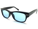 60's OLD SQUARE WELLINGTON SUNGLASS（60sオールドスクエアウェリントンサングラス）BLACK × LIGHT BLUE カラーレンズ青色ブルー黒ぶちメガネ人気おしゃれレディースメンズファッション紫外線防止uvカットアジアンフィットシンプル