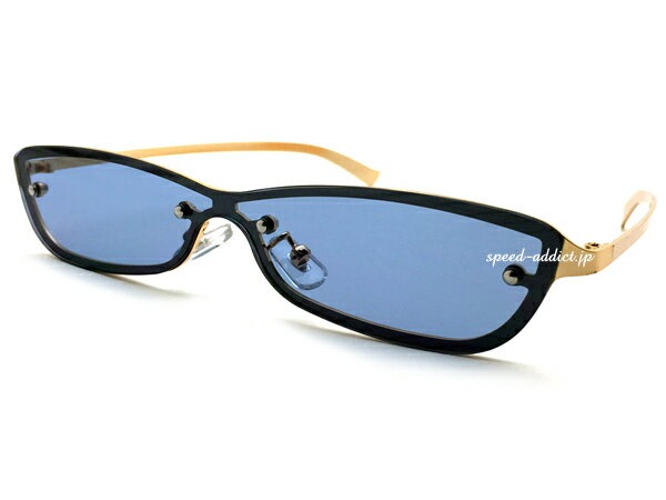 一眼 METAL CAT 039 S EYE SUNGLASS（一眼メタルキャッツアイサングラス）GOLD × BLUE ゴールド金ブルー青カラーレンズ細長フレームハードコアロックンローラーパンクロカビリーバイカーシェード湘南爆走族暴走族ヤンキークールユニセックス