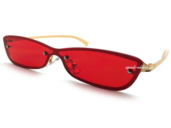 一眼 METAL CAT 039 S EYE SUNGLASS（一眼メタルキャッツアイサングラス）GOLD × RED ゴールド金レッド赤カラーレンズ細長フレームハードコアロックンローラーパンクロカビリーバイカーシェードヤンキー暴走族ミュージシャンプリティ可愛い