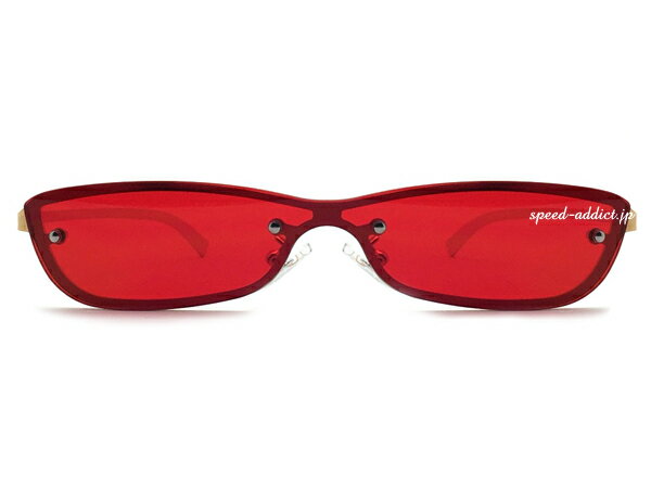 【819の日SALE!!〜8/21(日)17時】一眼 METAL CAT'S EYE SUNGLASS（一眼メタルキャッツアイサングラス）GOLD × RED ゴールド金レッド赤カラーレンズ細長フレームハードコアロックンローラーパンクロカビリーバイカーシェードヤンキー暴走族ミュージシャンプリティ可愛い