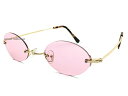 TWO POINT RIMLESS OVAL SUNGLASS(ツーポイントリムレスオーバルサングラス）GOLD × PINK ゴールド金色ピンク個性的カラーレンズイベント夏フェスライブ国内旅行海外旅行海プール楕円レンズかわいいアンティークスタイル日差し紫外線