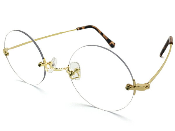 TWO POINT RIMLESS 丸眼鏡 for JAPANESE（ツーポイントリムレスラウンドサングラスforジャパニーズ）GOLD × CLEAR ゴールド金クリア眼鏡メガネめがね伊達眼鏡伊達めがねダテメガネ丸フレーム縁なしフレームレス流行トレンド紫外線カット