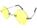 TWO POINT RIMLESS 丸眼鏡 for JAPANESE（ツーポイントリムレスラウンドサングラスforジャパニーズ）SILVER × YELLOW シルバー銀イエロー黄色ポップ個性的カラーサングラスイベント夏フェスライブ国内旅行海外旅行リゾート丸レンズ