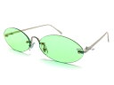 FLAT LENS OVAL SUNGLASS（フラットレンズオーバルサングラス）SILVER × LIGHT GREEN シルバー銀ライトグリーン緑個性的花粉症防風塵ウイルス対策パーティーイベントアウトドアロックプチプラ派手日本人向けフィットクラブカラフル人気