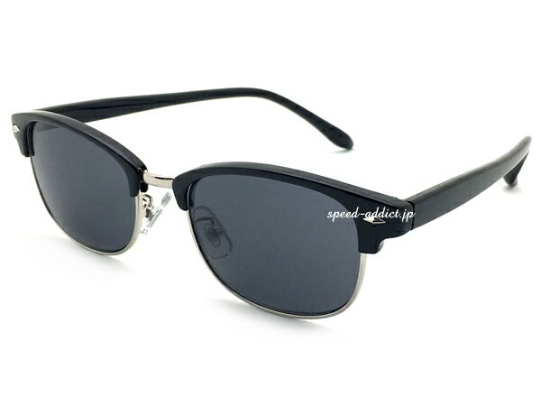 NARROW SIRMONT BROW SUNGLASS（ナローサーモントブロウサングラス）BLACK/SILVER × SMOKE ブラックメガネsunglassスモーク黒紫外線ブロータイプサーモント型ハーフリム男女兼用セレブ黒ぶち伊達おしゃれuvカットレトロデザイン