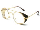 30 039 s STYLE 可変式 SIDE COVER ROUND SUNGLASS（30sスタイル可変式サイドカバーラウンドサングラス）GOLD × CLEAR ゴールド金伊達メガネ伊達眼鏡伊達めがねダテメガネだてめがね丸型サークルフレームサイドガード