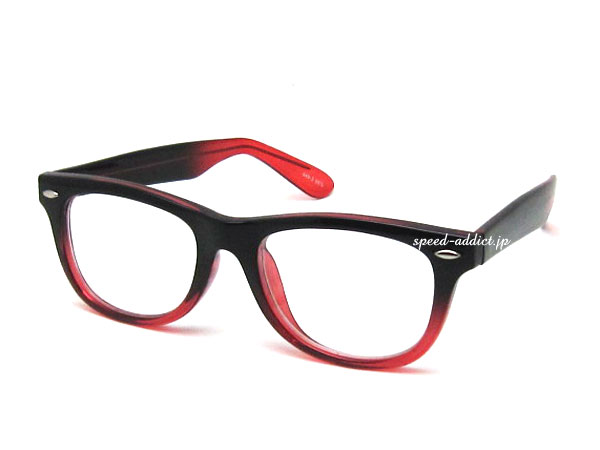 GRADATION WELLINGTON SUNGLASS（グラデーションウェリントンサングラス）BLACK/RED × CLEAR レッド赤色伊達ダテだて眼鏡メガネめがね度なしコーディネート定番トレンド流行uv紫外線対策ブロックカットアイウェア