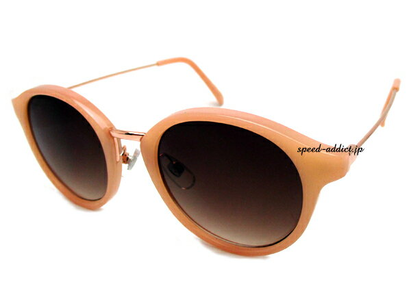 METAL COMBI BOSTON SUNGLASS（メタルコンビボストンサングラス）PINK × BROWN HALF ベージュピンクフレーム茶色ハーフレンズレトロク..