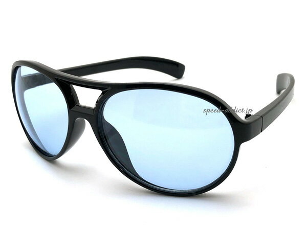 セルフレーム SEMI AUTO TEARDROP SUNGLASS（セルフレームセミオートティアドロップサングラス）BLACK × LIGHT BLUE ブラック黒ぶち黒縁めがねライトブルーカラーレンズナス型メガネツーブリッジセルプラスチックフレーム伊達眼鏡紫外線