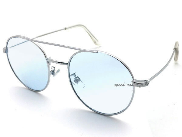 W BRIDGE 丸眼鏡 for JAPANESE（ダブルブリッジラウンドサングラスforジャパニーズ）SILVER × LIGHT BLUE MIRROR 銀ブルー青丸型タイプロイドラウンドサークルメガネ眼鏡めがねフレームシェイプレトロクラシカル
