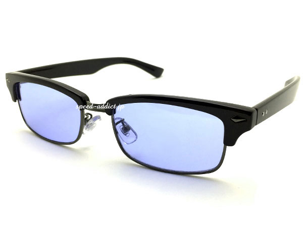 SQUARE NARROW BROW SIRMONT SUNGLASS（スクエアナローブロウサーモントサングラス）BLACK/GUNMETAL × LIGHT BLUE ブラックガンメタルライトブルー水色カラーレンズ人気カジュアルストリートロックサーフ系アメカジメガネトレンド流行