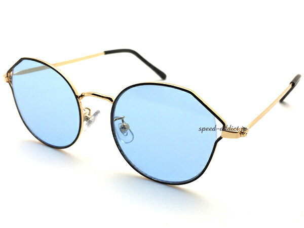 GAP METAL FRAME SUNGLASS（GAPメタルフレームサングラス）GOLD/BLACK × LIGHT BLUE 金ゴールド黒ブラック水色ライトブルーカラーレンズ紫外線カット花粉症日差し金属フレーム丸眼鏡リゾート海旅行男女兼用uv流行トレンドアイウェアuv