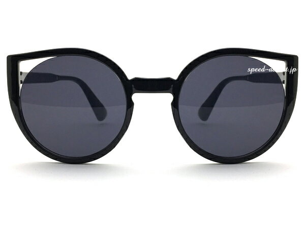 【819の日SALE!!〜8/21(日)17時】CAT'S EYE ROUND SUNGLASS（キャッツアイラウンドサングラス）BLACK × SMOKE ブラックスモーク黒縁くろぶちめがね伊達眼鏡ダテメガネ度なしアイウェア丸セルフレーム丸型サークルアーモンドフォックス個性的ネコ紫外線カット夏フェス