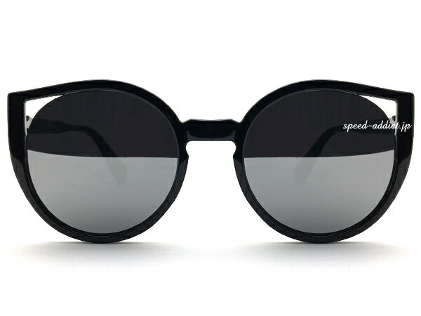 【819の日SALE!!〜8/21(日)17時】CAT'S EYE ROUND SUNGLASS（キャッツアイラウンドサングラス）BLACK × SMOKE MIRROR ブラックスモークミラーレンズ黒縁くろぶちめがね伊達眼鏡ダテメガネアイウェア丸セルフレーム丸型サークルフォックス紫外線カット海水浴可愛い