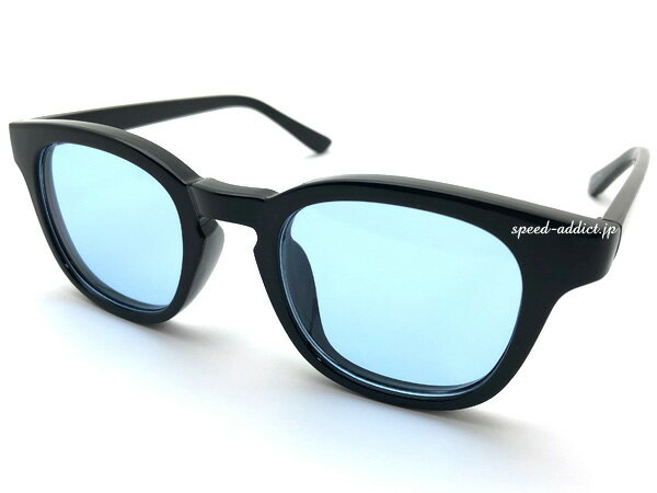 KEYHOLE BRIDGE WELLINGTON SUNGLASS(キーホールブリッジウェリントンサングラス)BLACK × LIGHT BLUE ブラックライトブルーボスリントンカラーレンズシンプルクラシカルハイストリートファッションユニセックス飛沫予防ウイルス対策