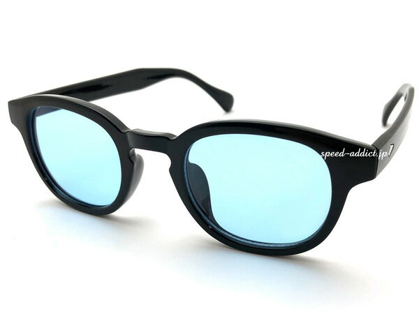 KEYHOLE BRIDGE BOSLLINGTON SUNGLASS（キーホールブリッジボスリントンサングラス）BLACK × LIGHT BLUE 黒ぶちめがね伊達眼鏡ライトブルーウェリントンボストンカラーレンズ海サーフ男女兼用日常使い小ぶり紫外線対策アジアンフィット