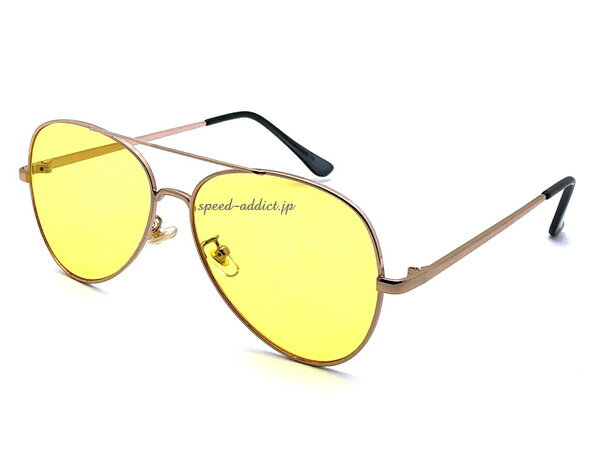 W BRIDGE TEARDROP SUNGLASS（Wブリッジティアドロップサングラス）GOLD × LIGHT YELLOW ゴールド金ライトイエローカラーレンズレトロブリッジバーダブルブリッジ大きいサイズセレブユニセックス海ビーチ日焼け対策ジャパンフィット