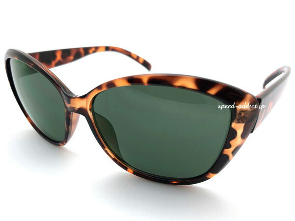 車用サングラス SQUARE CAT'S EYE SUNGLASS（スクエアキャッツアイサングラス）べっ甲 × GREEN ベッコウ鼈甲デミ柄グリーン伊達メガネアイウェアセルフレーム四角つり目猫目カラーレンズユニセックス紫外線カットワイドドライブ運転クラシックフェミニン