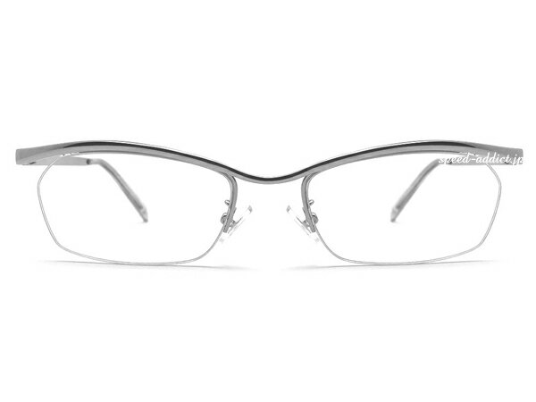 METAL NARROW HALF RIM SUNGLASS（メタルナローハーフリムサングラス）SILVER × CLEAR + メガネケース BLACK シルバークリアメタリックナイロール伊達メガネ度なしちょい悪強面ヤンキーファッションクールドライブメンズレディース