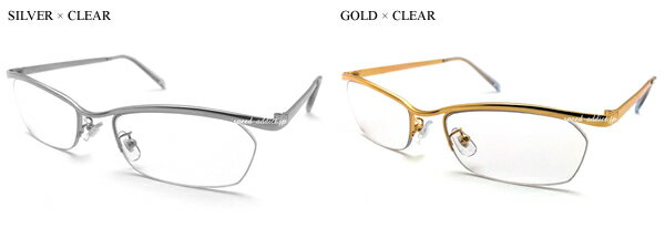 METAL NARROW HALF RIM SUNGLASS（メタルナローハーフリムサングラス）SILVER × CLEAR + メガネケース BLACK シルバークリアメタリックナイロール伊達メガネ度なしちょい悪強面ヤンキーファッションクールドライブメンズレディース