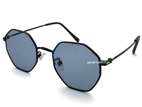 OCTAGON SUNGLASS（オクタゴンサングラス）艶消しBLACK × LIGHT SMOKE マットブラックライトスモークカラー薄色レンズメタルフレーム八角形多角形フレーム眼鏡カジュアル個性的ドライブ紫外線カットユニセックスアジアンフィット韓国