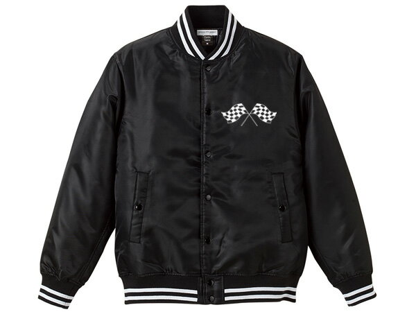 中綿入 CHECKER FLAGS NYLON STADIUM JKT（中綿入チェッカーフラッグナイロンスタジアムジャケット）BLACK 黒レーシングジャケットスイングスターベルブコグッドイヤーシンプソンミシュランスイングトップスタジャンスタジアムジャンパー