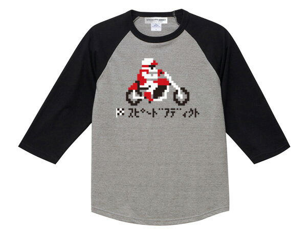 8bit モーターサイクル Raglan 3/4 Sleeves T-shirt 8ビットMOTORCYCLEラグラン3/4スリーブTシャツ 七分袖7部袖エキサイトバイクスーパーファミコンレトロゲーム8bit8ビット絵マインクラフトni…