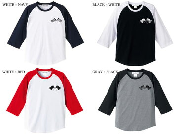 CHECKER FLAGS Raglan 3/4 Sleeves T-shirt（チェッカーフラッグラグラン3/4スリーブTシャツ）GRAY × BLACK カフェレーサーvespaべスパヴェスパlambrettaランブレッタmodsモッズtriumphトライアンフnortonノートン