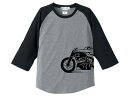 スピードアディクト サイドプリント Raglan 3/4 Sleeves T-shirt（SPEED ADDICTサイドプリント3/4スリーブTシャツ）GRAY × BLACK 黒七分袖長袖ロンteeサニトラハコスカhondakawasakiyamahasuzukiライアンフノートンアメカジ古着アメリカ