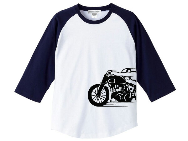 スピードアディクト サイドプリント Raglan 3/4 Sleeves T-shirt（SPEED ADDICTサイドプリントラグラン3/4スリーブTシャツ）WHITE × NAVY 白紺ネイビー七分袖長袖ロンtee世界最速のインディアンモーターサイクル国産旧車會usa60s70s