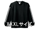 XXXLサイズ 袖CHECKER L/S T-shirt（3XL SIZE 袖チェッカーロングスリーブTシャツ）BLACK 長袖ロンtee白黒格子柄チェックチェッカーフラッグvans袖プリント重ね着レーシングヘビーウェイト大きめゆったり大きいサイズビッグシルエット