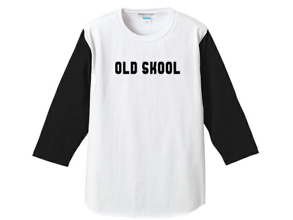 OLD SKOOL 染込プリント 3/4 Sleeves T-shirt（オールドスクール染込プリント3/4スリーブTシャツ）WHITE × BLACK クラシックアメリカンバイク74スプリンガーエイプハンガードッグボーンピーナッツタンクカフェレーサーace cafe racer英車