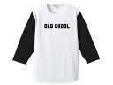 OLD SKOOL 染込プリント 3/4 Sleeves T-shirt（オールドスクール染込プリント3/4スリーブTシャツ）WHITE × BLACK クラシックアメリカンバイク74スプリンガーエイプハンガードッグボーンピーナッツタンクカフェレーサーace cafe racer英車