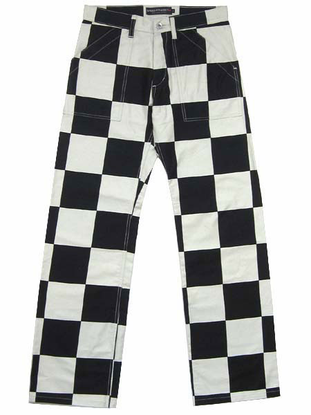 CHECKER PANTS（チェッカーパンツ）WHITE × BLACK ベイカーパンツワークパンツchecker flagチェッカーフラッグ白黒市松模様vansonバンソンvansヴァンズバンズweirodウィアードプリズンボーダー囚人パンツprisoner pantsプリズナーパンツ