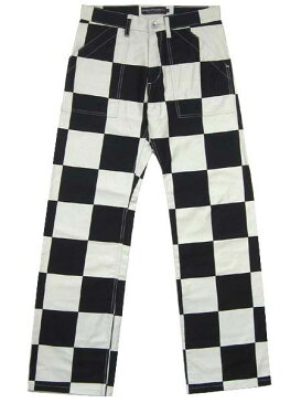 CHECKER PANTS（チェッカーパンツ）WHITE×BLACK ベイカーパンツワークパンツchecker flagチェッカーフラッグ白黒市松模様vansonバンソンvansヴァンズバンズweirodウィアードプリズンボーダー囚人パンツprisoner pantsプリズナーパンツ