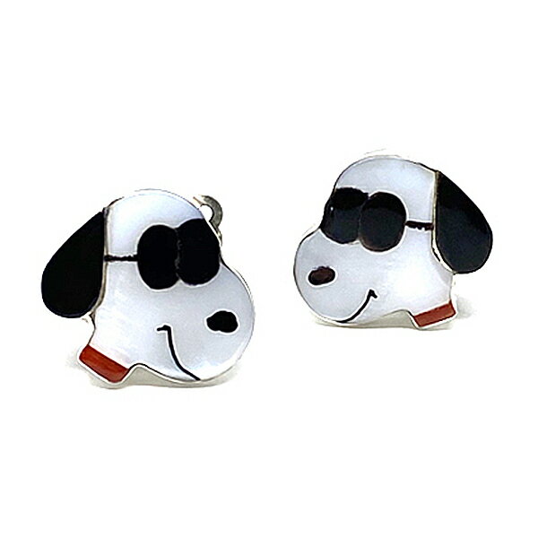 Paula Leekity Earrings Joe Cool（ポーラ リーキティ イヤリング ジョー・クール） indian jewelryスタッドピアスフェイス顔snoopyスヌーピーpeanutsピーナッツサングラスシルバーシェル貝サンゴインレイ技法ズニ族ネイティブアメリカン