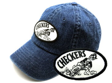 DENIM CAP CHECKERS（デニムキャップチェッカーズ） アメカジストリート刺繍刺しゅうワッペンモーターサイクル単車オートバイクレース白黒市松模様チェックモトクロスダートトラック野球帽子ベースボールキャップチェッカーフラッグ