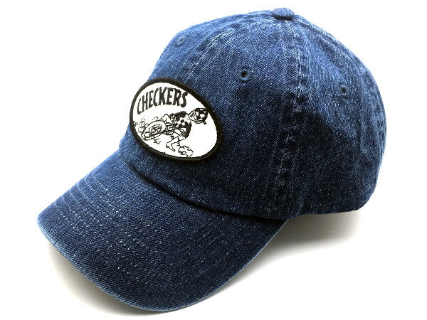 DENIM CAP CHECKERS（デニムキャップチェッカーズ） アメカジストリート刺繍刺しゅうワッペンモーターサイクル単車オートバイクレース白黒市松模様チェックモトクロスダートトラック野球帽子ベースボールキャップチェッカーフラッグ