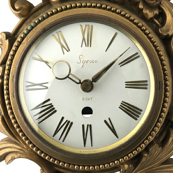 アンティークウォールクロック SYROCO 【海外直輸入中古品】北欧 usa お洒落 オシャレ おしゃれカワイイ かわいい 静音 静か アナログ インテリア デザイン ヴィンテージ 壁掛け時計 アメリカ 縦長リーフフレーム ローマン アラビア 60s 70s [3]