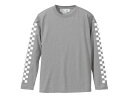 袖CHECKER L/S T-shirt（袖チェッカーロングスリーブTシャツ）GRAY グレー長袖ロンtee白黒市松模様格子柄チェックチェッカーフラッグvansヴァンズバンズ袖プリントサイドライン重ね着レイヤードraceracingvmxモトクロスアメカジ古着usa