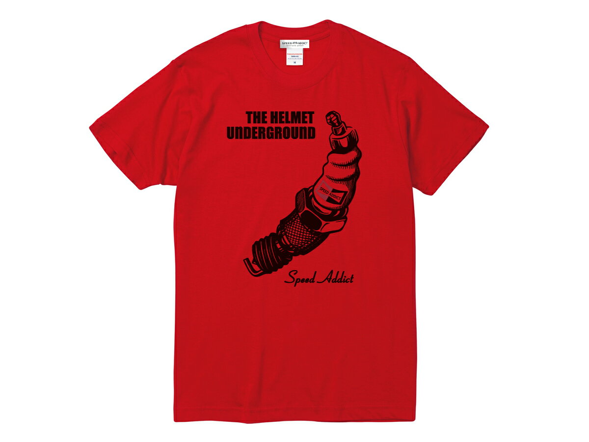 THE HELMET UNDERGROUND T-shirt（ヘルメットアンダーグラウンドTシャツ）RED 赤レッドhondaホンダct125ハンターカブducatiドゥカティmvアグスタagustamotoモトguzziイタリア車イタ車alfaアルファロメオromeoaceエースカフェレーサー