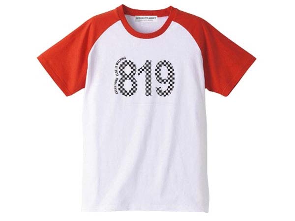 【SALE!!6/14(日)17時まで】819 Raglan T-shirt（819ラグランTシャツ）WHITE × RED 白赤チェック柄バイカーファッションバイクウェアカフェレーサーmodsモッズvespaヴェスパtriumphトライアンフnortonノートン英車英国車国産車アメカジ古着