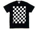 5°CHECKER ラバープリント T-shirt（5°チェッカーラバープリントTシャツ） 半袖白黒市松模様checkerflag格子柄チェック柄カフェレーサーvespaべスパヴェスパlambrettaランブレッタmodsモッズアメリカンレーシング