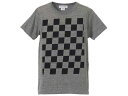 5°CHECKER 染込プリント T-shirt（5°チェッカー染込プリントTシャツ）GRAY × BLACK 半袖白黒市松模様checkerflagチェッカーフラッグアメリカンバイク国旗格子柄チェック柄ライディングウェア古着モノトーン