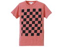 5°CHECKER 染込プリント T-shirt（5°チェッカー染込プリントTシャツ）RED × BLACK 半袖赤黒市松模様checkerflagチェッカーフラッグアメリカンバイク国旗格子柄チェック柄モトクロスモノトーンライディングウェア