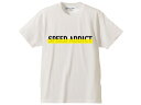 発泡 BLINDFOLD SPEED ADDICT LOGO T-shirt（発泡ブラインドフォールドスピードアディクトロゴTシャツ）WHITE × BLACK × YELLOW バイクアパレルストリートアメカジュアル古着メンズレディース男性用女性用男女兼用