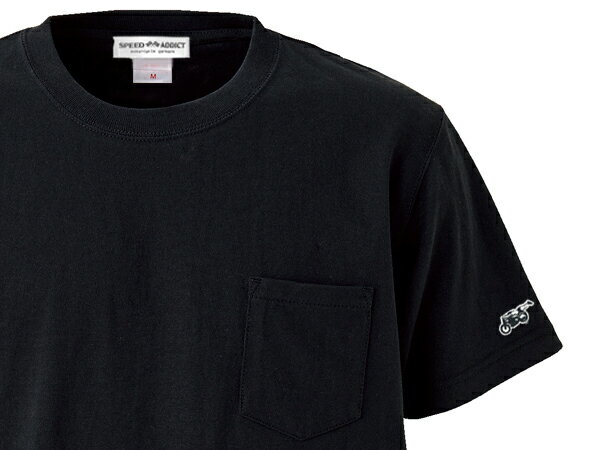 SUPER HEAVY WEIGHT 袖スピードアディクト POCKET T-shirt（スーパーヘヴィーウェイト袖SPEED ADDICTポケットTシャツ）BLACK 黒厚手生地無地ポケtee刺繍ワッペンワンポイントgoodwearグッドウエアcamberキャンバーマックスウェイト80s90s 3