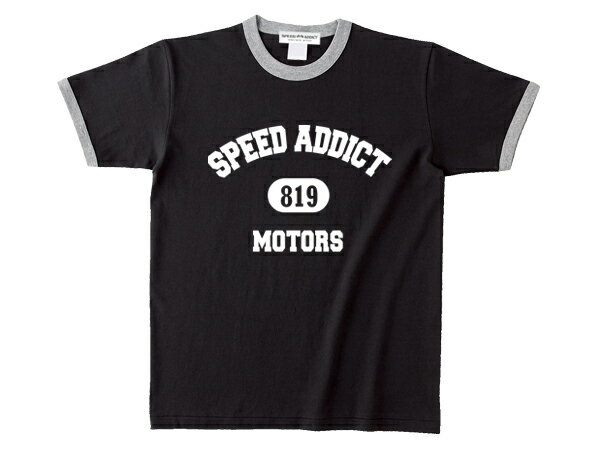 SPEED ADDICT 819 COLLEGE LOGO Ringer T-shirt （スピードアディクト819カレッジロゴリンガーTシャツ） BLACK × GRAY 黒ブラックtrimトリムteechampionチャンピオンsweatスウェットパーカートレーナーuclaharvardyaleアメカジ古着80s90s