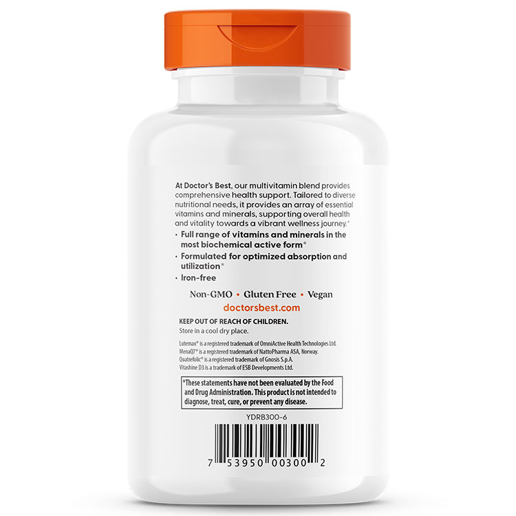 ドクターズベスト マルチビタミン + ビタシャインD3 & クアトレフォリック 90粒 ベジカプセル Doctor's Best Multi-Vitamin with Vitashine D3 and Quatrefolic サプリメント 栄養補助食品 speed-10014696 アメリカサプリ専門スピードボディ サンプル画像3